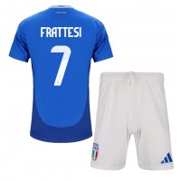 Camisa de Futebol Itália Davide Frattesi #7 Equipamento Principal Infantil Europeu 2024 Manga Curta (+ Calças curtas)